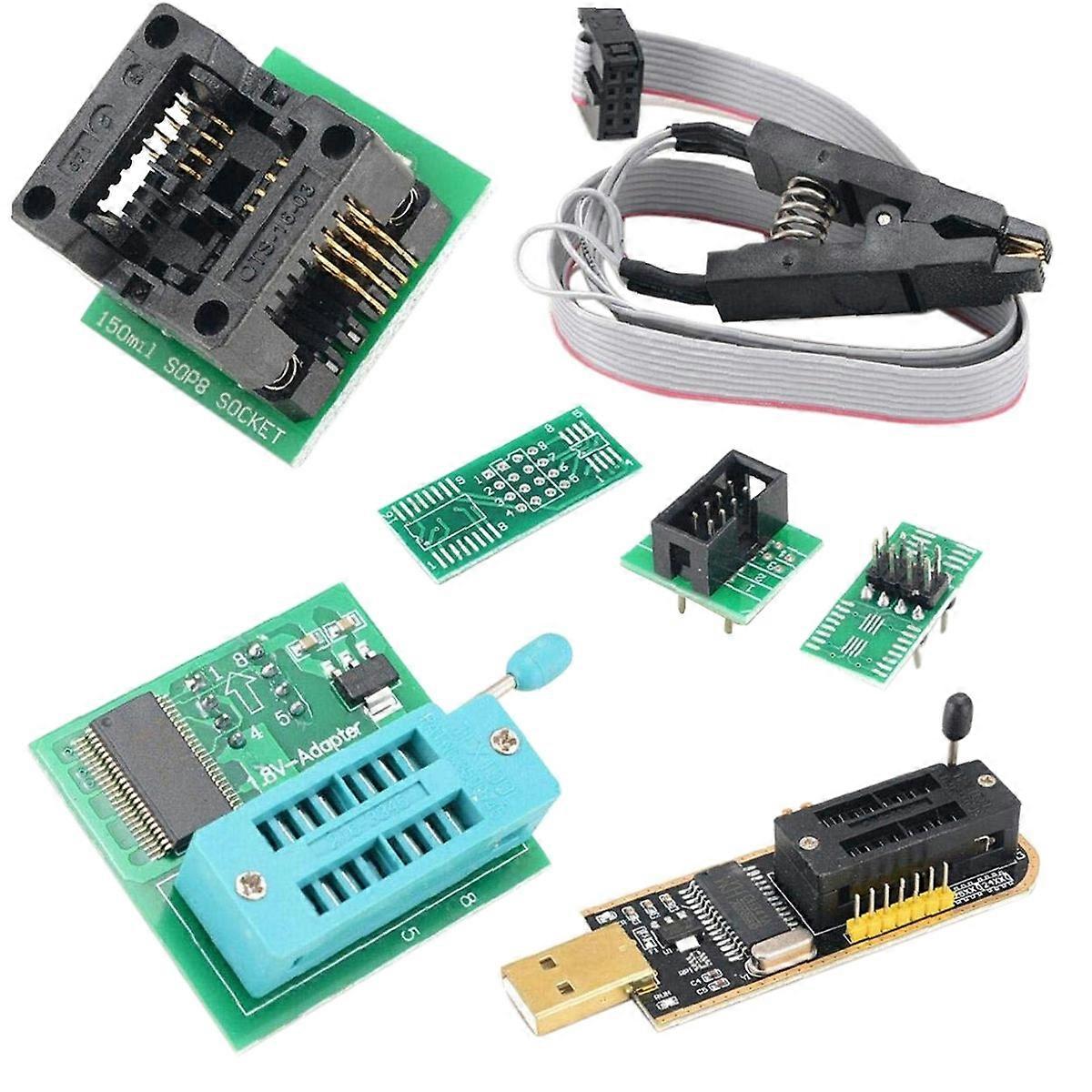 CH341A BIOS USB Programmateur SOP8 DIP8 1.8V Prise de conversion 8 broches Jeu de clips de test pour carte mère