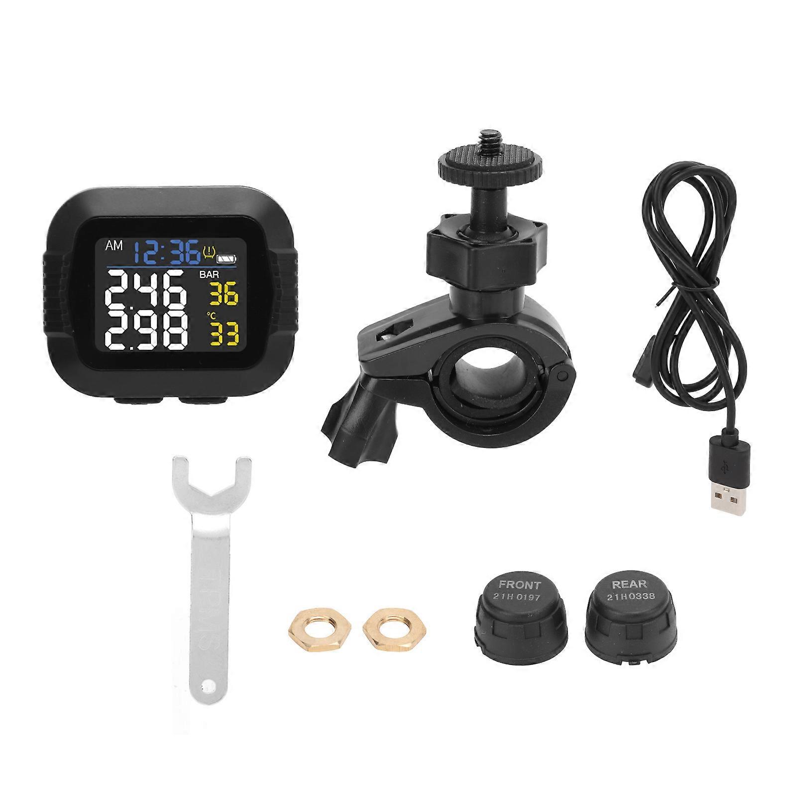 Motorcycle Tire Pressure Monitoring System Wireless Waterproof 2 External Sensor TPMS for Motor Bicycle