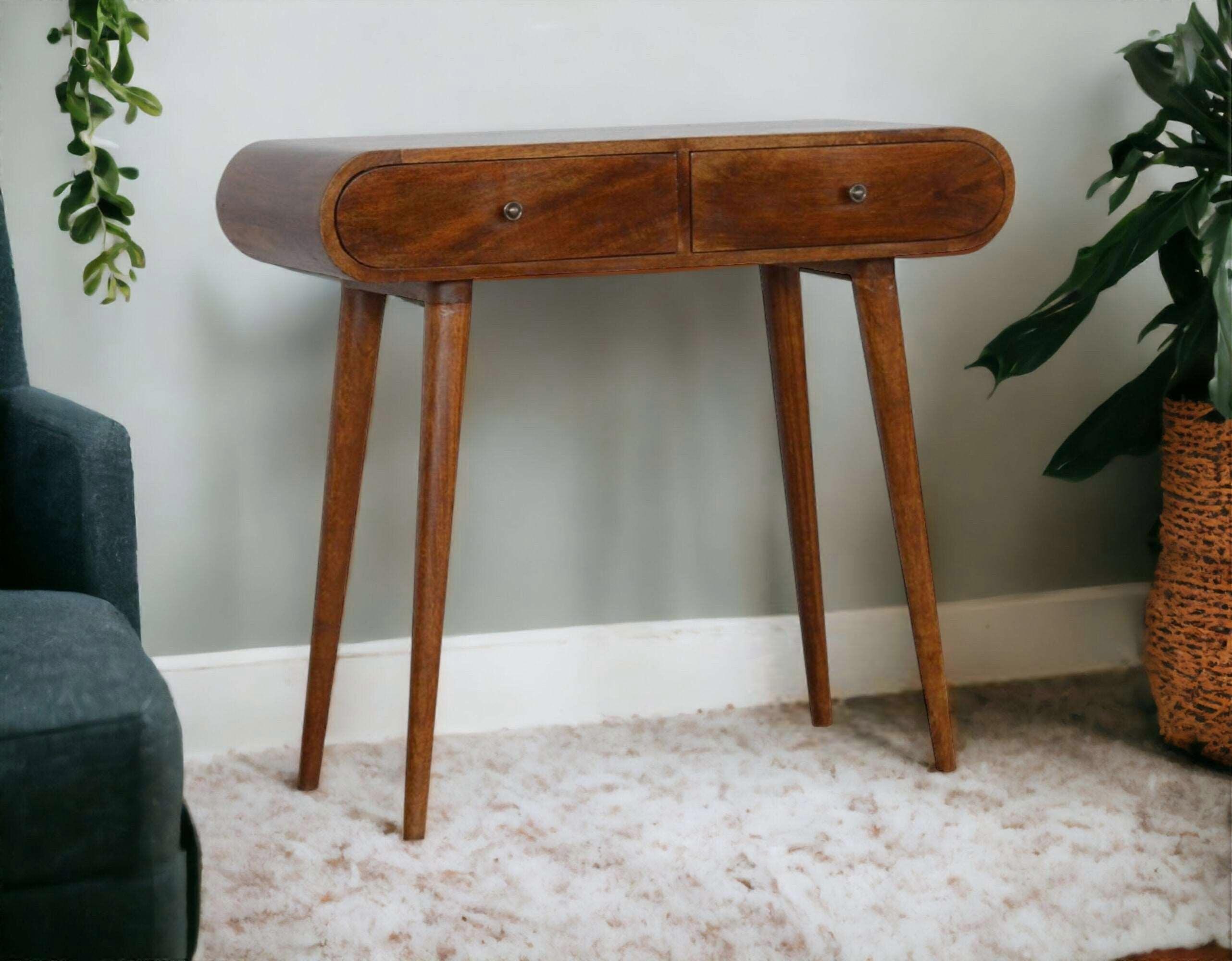 Rounded 2 Drawer Console Table In Dark Finish