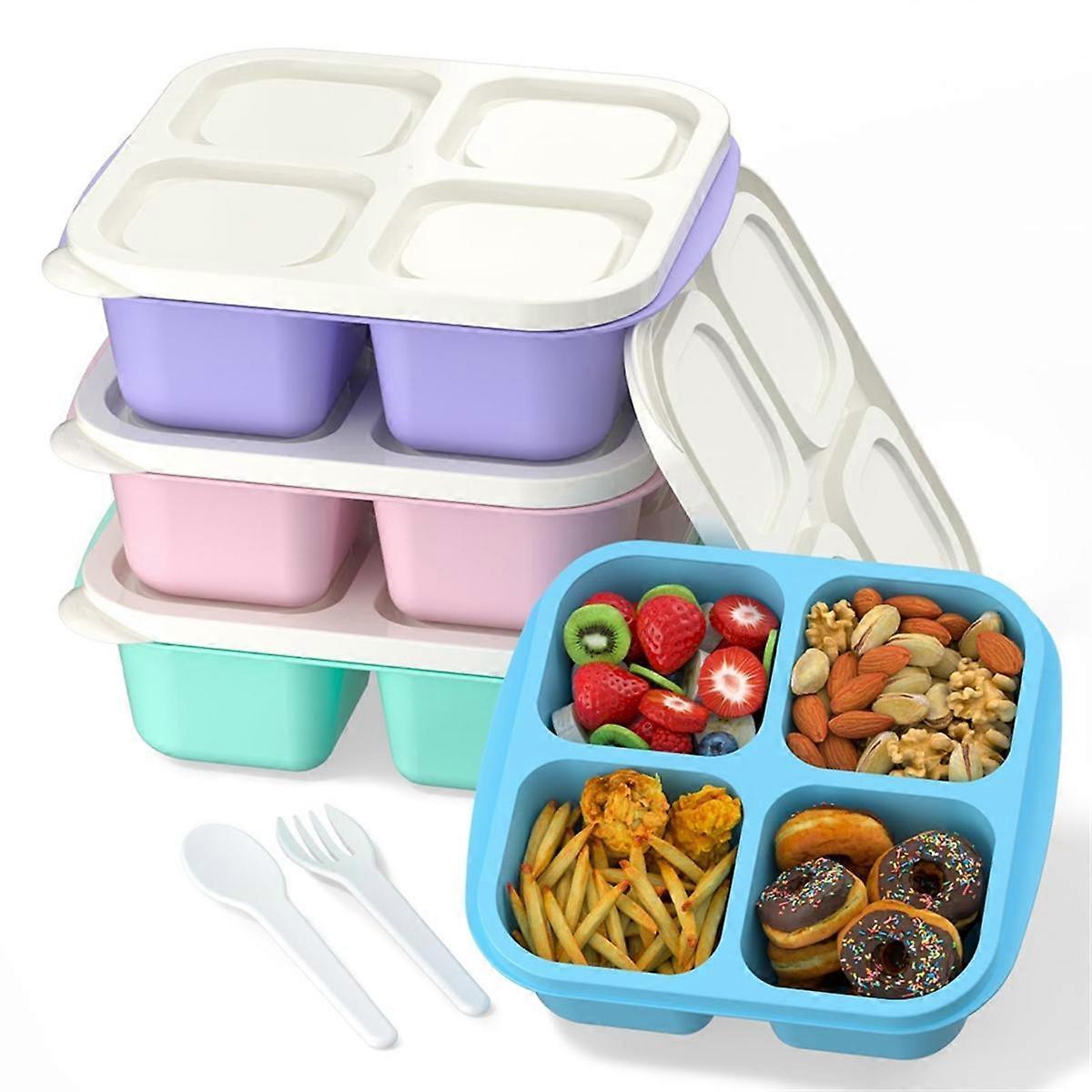 Meal Prep Containers (4 Pack), 4-Compartments Bento Lunch Box, Reusable Food Prep Containers