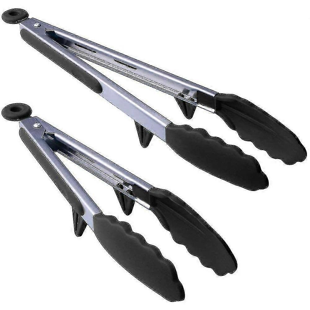 2pcs pinças de cozinha de aço inoxidável, punho antiderrapante, 9 polegadas + 12 polegadas, szkyd-yuhao preto