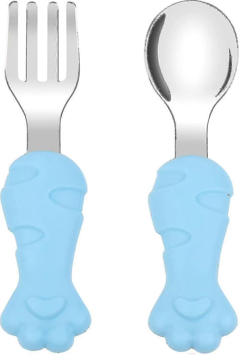 2pcs Stainless Steel Baby Short Handle Training Tableware