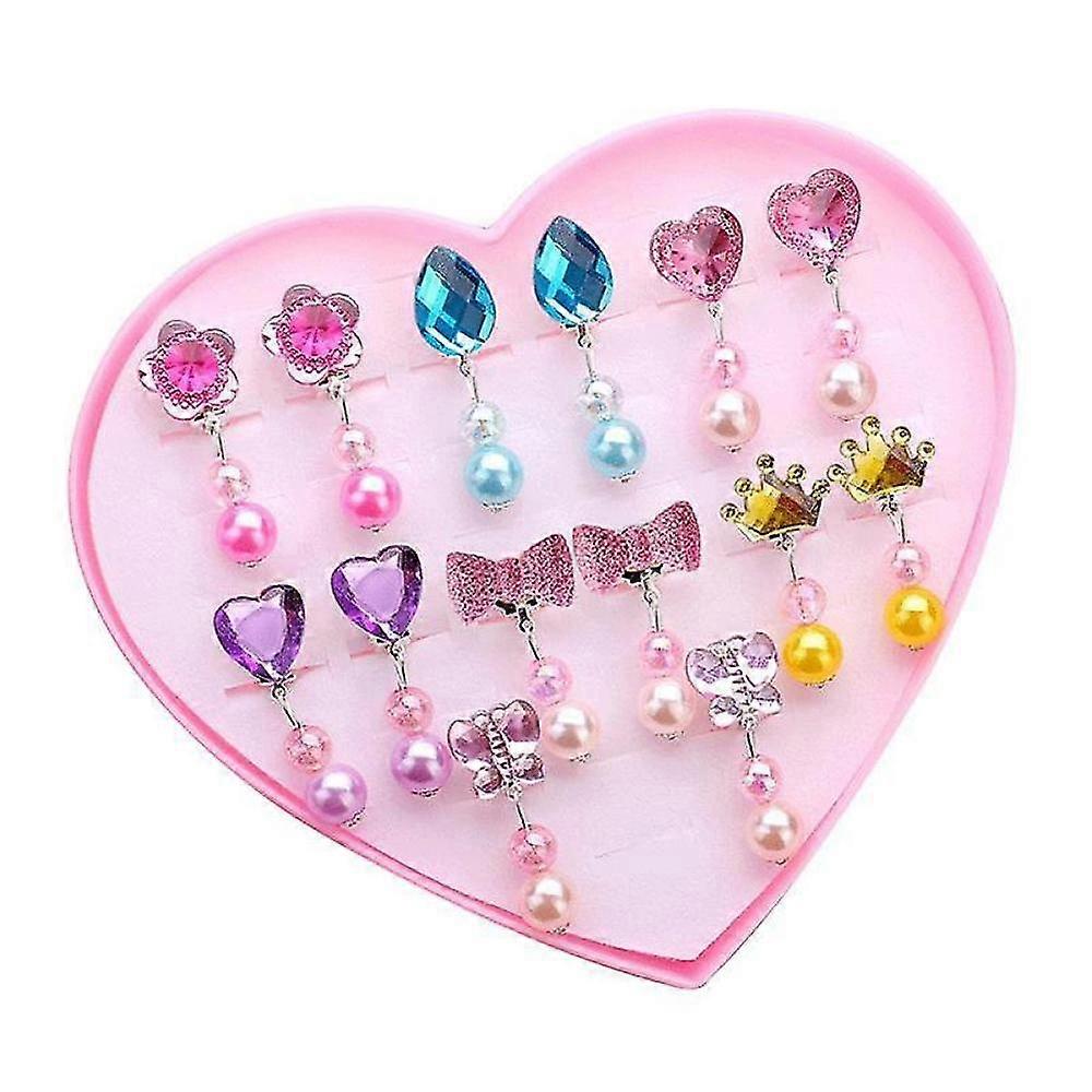 Cleme pentru urechi pentru copii fără găuri pentru urechi Cercei falși Set de cutii cadou Imitație burghiu Cleme pentru urechi Fete Jucării decorative 1 set colorat WU[