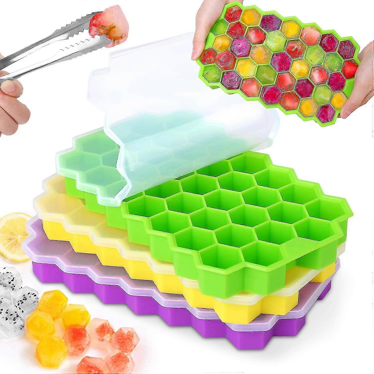 Silicone Ice Cube Tray, 3pcs Ice Cube Mold With Lid - 111 Ice Cube Molds