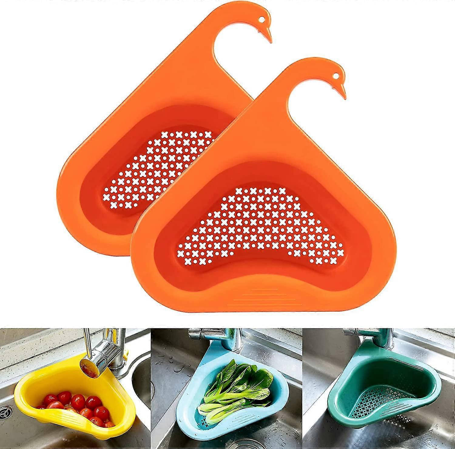 Kitchen Sink Dish Drainer Swan Dish Rack - Multifunctional Hanging Filter Triangular Drain Rack, Corner Kitchen Sink Strainer Basket Easy To Disassemb
