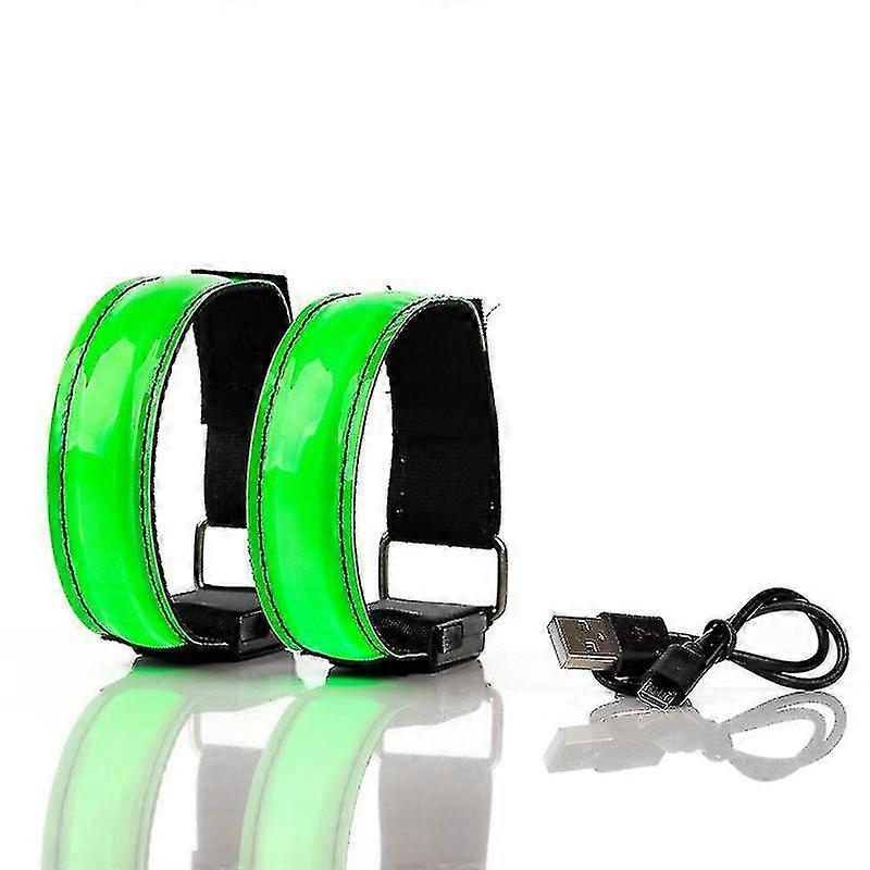 2pcs Rechargeable Led Light Arm Strap, Reflective Led Running Arm Strap, Adjustable Flash Strap Safety Led Light Wrist Strap (green)