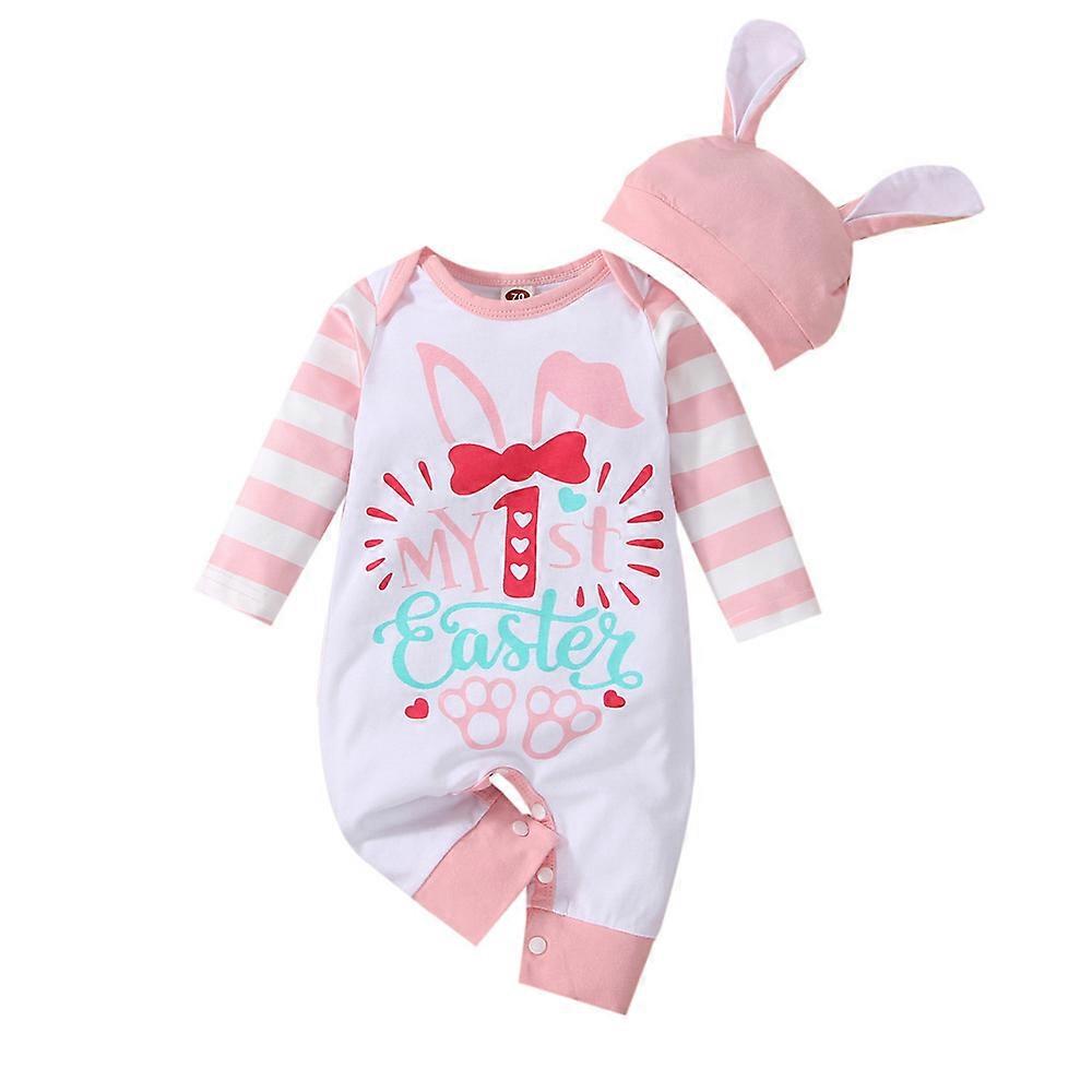 Infant Baby 1st Easter Bunny Long Sleeve Romper One Piece Jumpsuit With Hat Casual Outfits Set