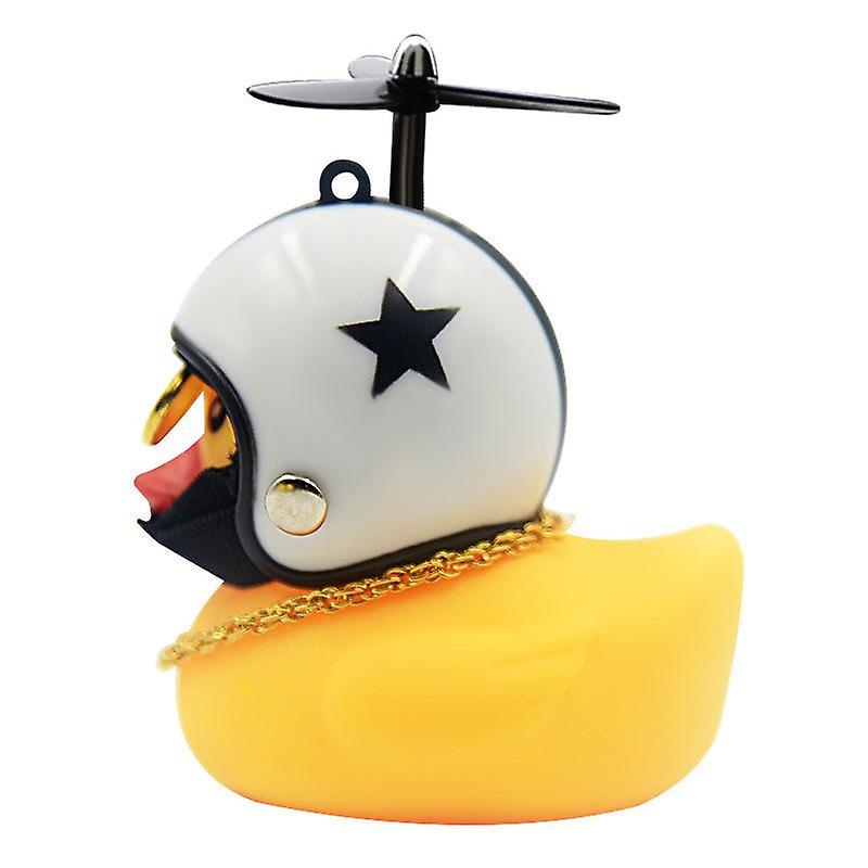 Small Yellow Duck Bamboo Dragonfly With Helmet Car Self-mounted Decoration, It Will Ring And Turn With Light