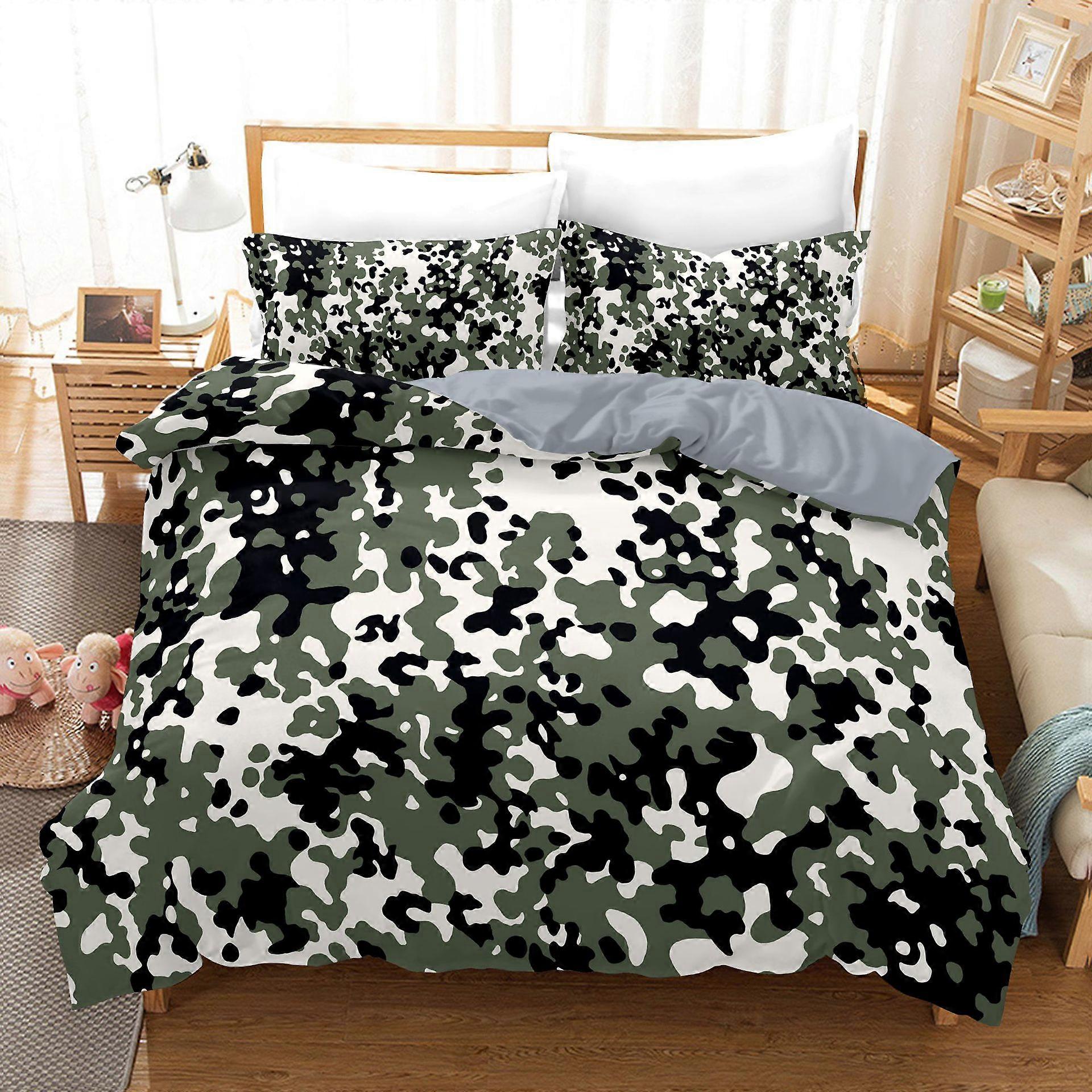 y1221 Lakan Camo Påslakan Set Kamouflage Koncept Döljande Sängkläder Set King Size Grå Svart Twin Täcke Överdrag för pojkar Tonåringar Vuxna Säng S