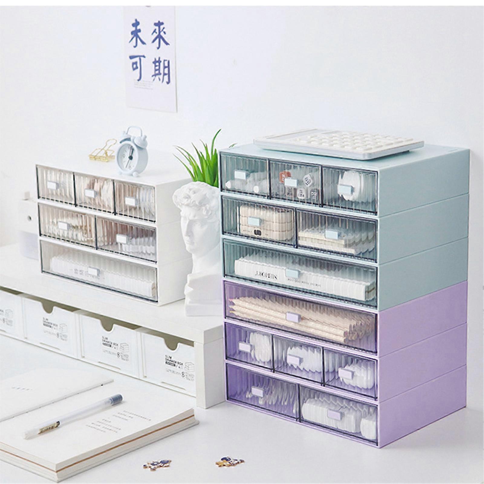 Desktop Drawer Organizer Waterproof Dustproof Plastic DIY Combination Multi Layer Stackable Drawer Storage Case Striped Purple 1 Drawer