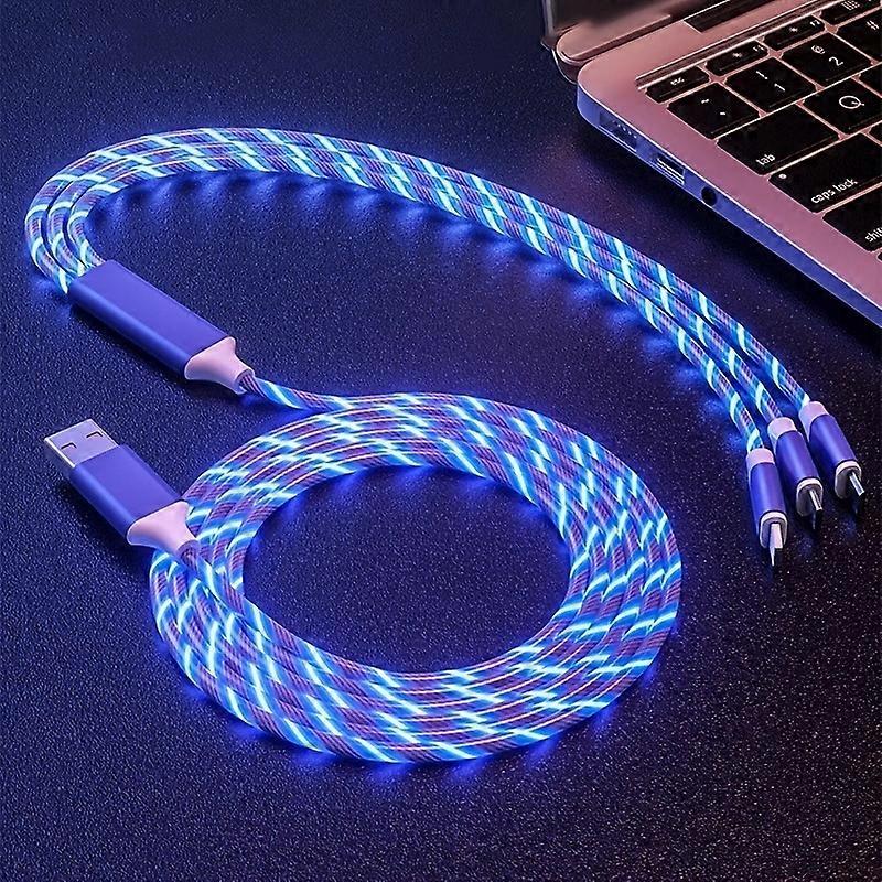 1.2m/3.9ft 3In1 LED Flowing Light Charging USB Cable For IPhone Android Type-C
