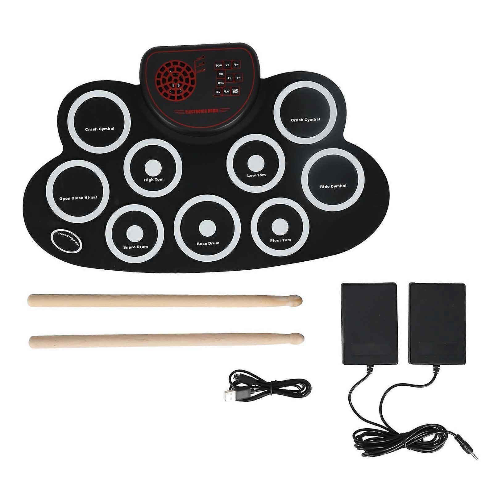 Electronic Drum Set USB Rechargeable Dual Speaker Kids Roll Up Drum Practice Pad