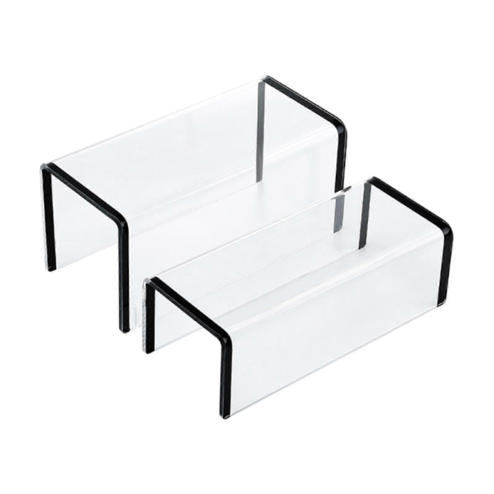 Clear Acrylic Display Risers Shelf Set for Showcase Collectibles Rectangular Black Edge 2Pcs