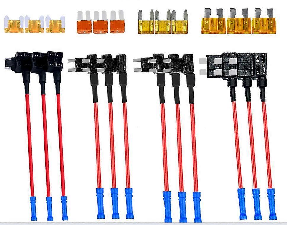 12 Packs 12V-24V 20A Small Add-A-Circuit Car Fuse Holder, Adapter Blade Fuse Holder ATS