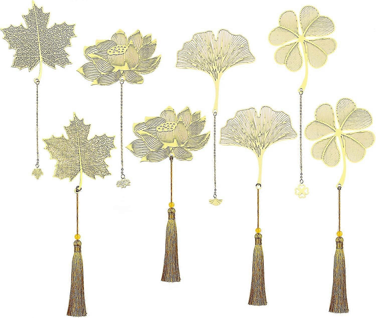 8 Pack Metal Bookmarks Set, Gold Leaf Bookmark With Chain