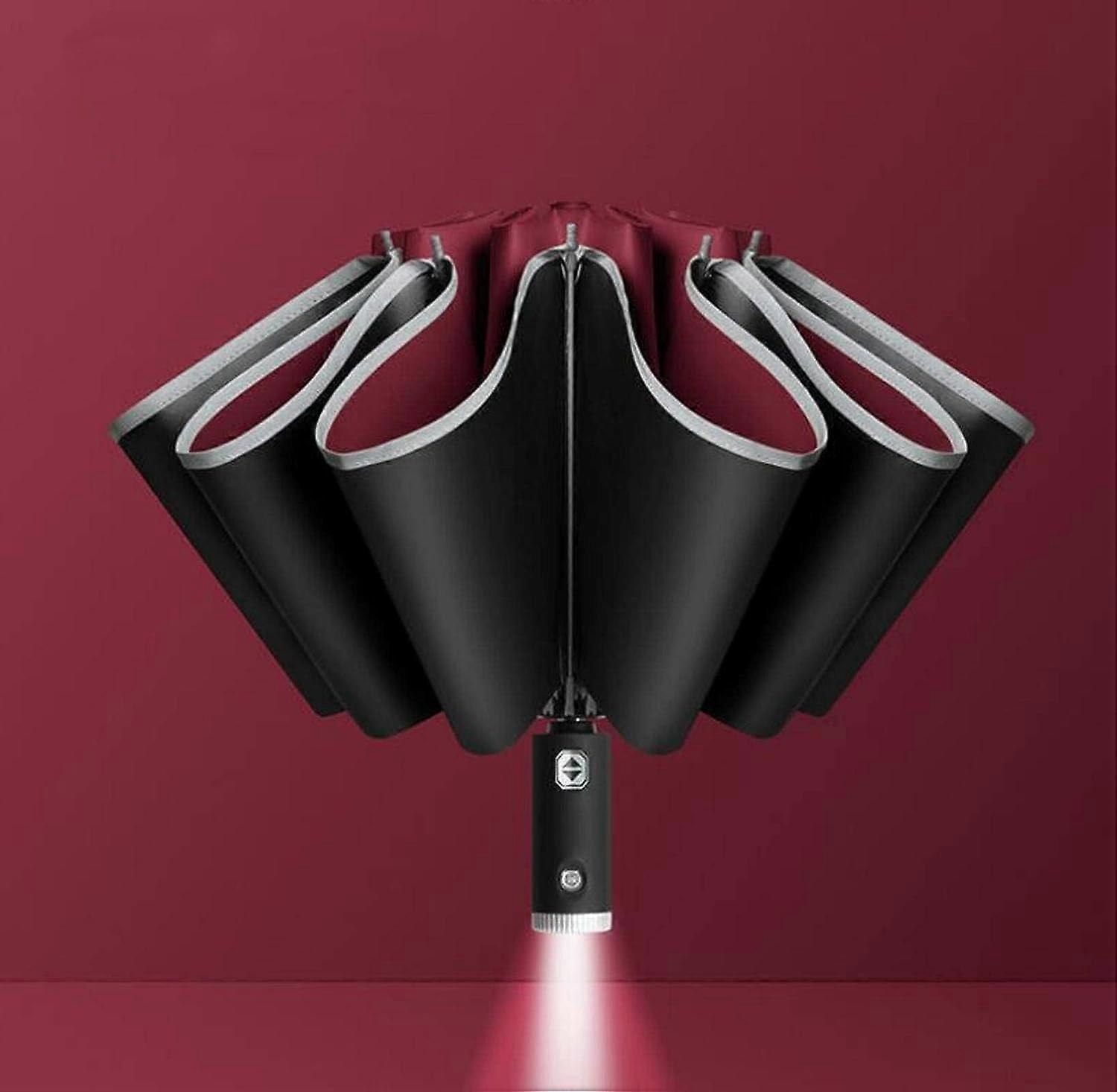 Automatic Opening and Closing Inverted Three-Fold Folding Umbrella Reflective Side with Flashlight