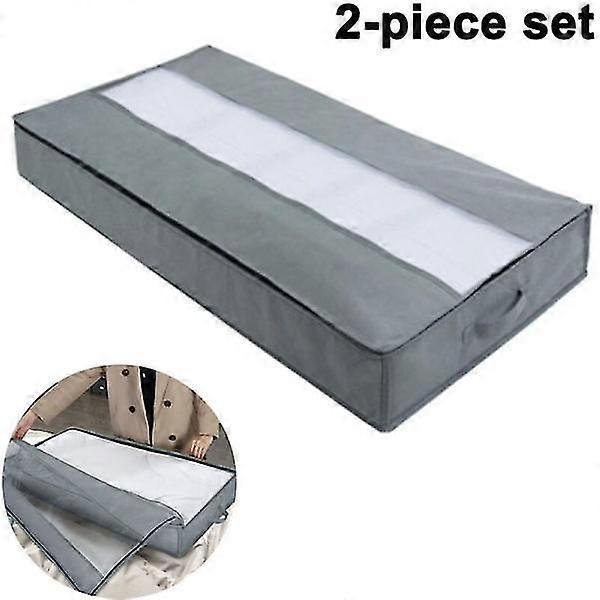 2 Pack Under Bed Storage Organizer with High Density Handles and 1 Clear Window Rugged Oxford Fabric Storage Gray