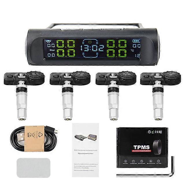 Car TPMS Solar Car TPMS Tire Pressure Monitoring System LCD Clock Time Display Auto Tyre Temperature Alarm