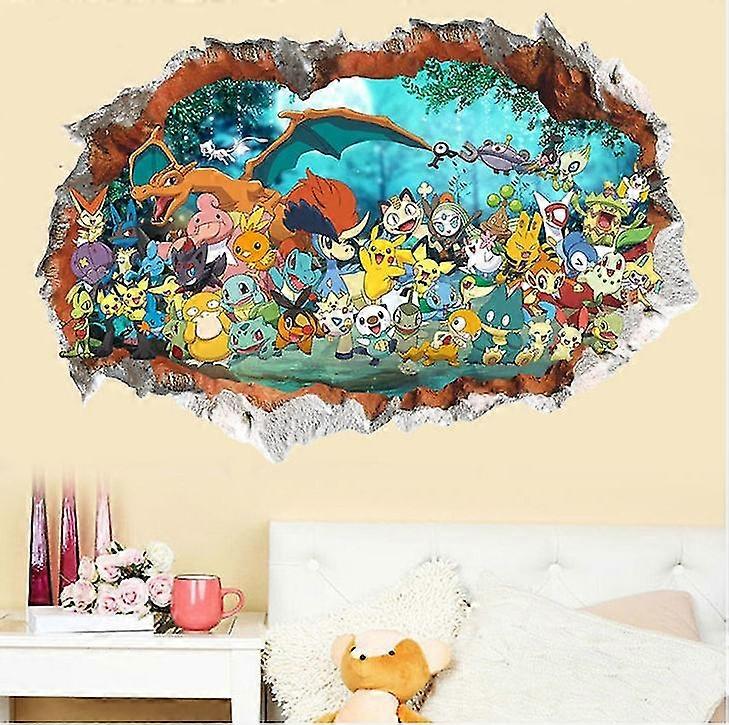 ポケモンウォールステッカーゴー3D漫画粘着壁紙デカール子供部屋の装飾(60 * 90CM)