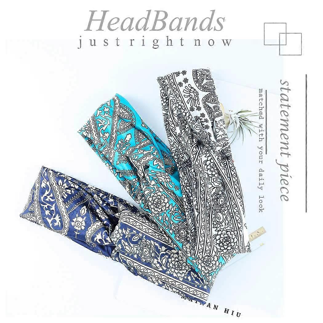 Earent Boho African Headbands Yoga Wide Knot Hair Bands Sweat Printed Headwraps Boho African Headbands - Elastic Wide Knot Hair Bands for  main image 3