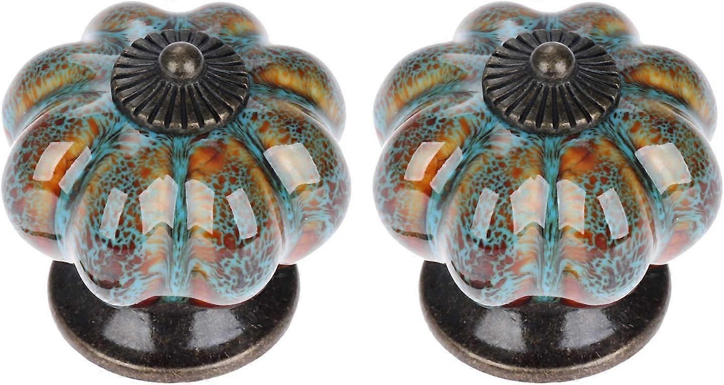 Drawer Handle Knobs Pull Handles for Wardrobes Cupboards Made of Ceramic with Leopard Print (2 Pcs, Blue)