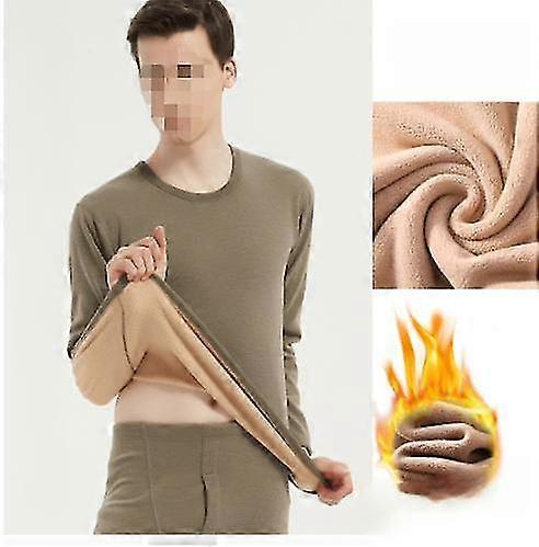 Men's Fleece Underwear Extra Thick Sherpa Pure Color Warm Bottom Round Neck Set L-4xl/4 Colors Available