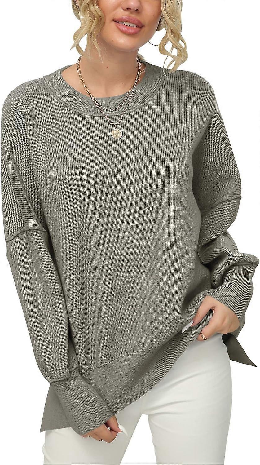 Women's Crewneck Batwing Sleeve Oversized Ribbed Knit Pullover Sweater Top