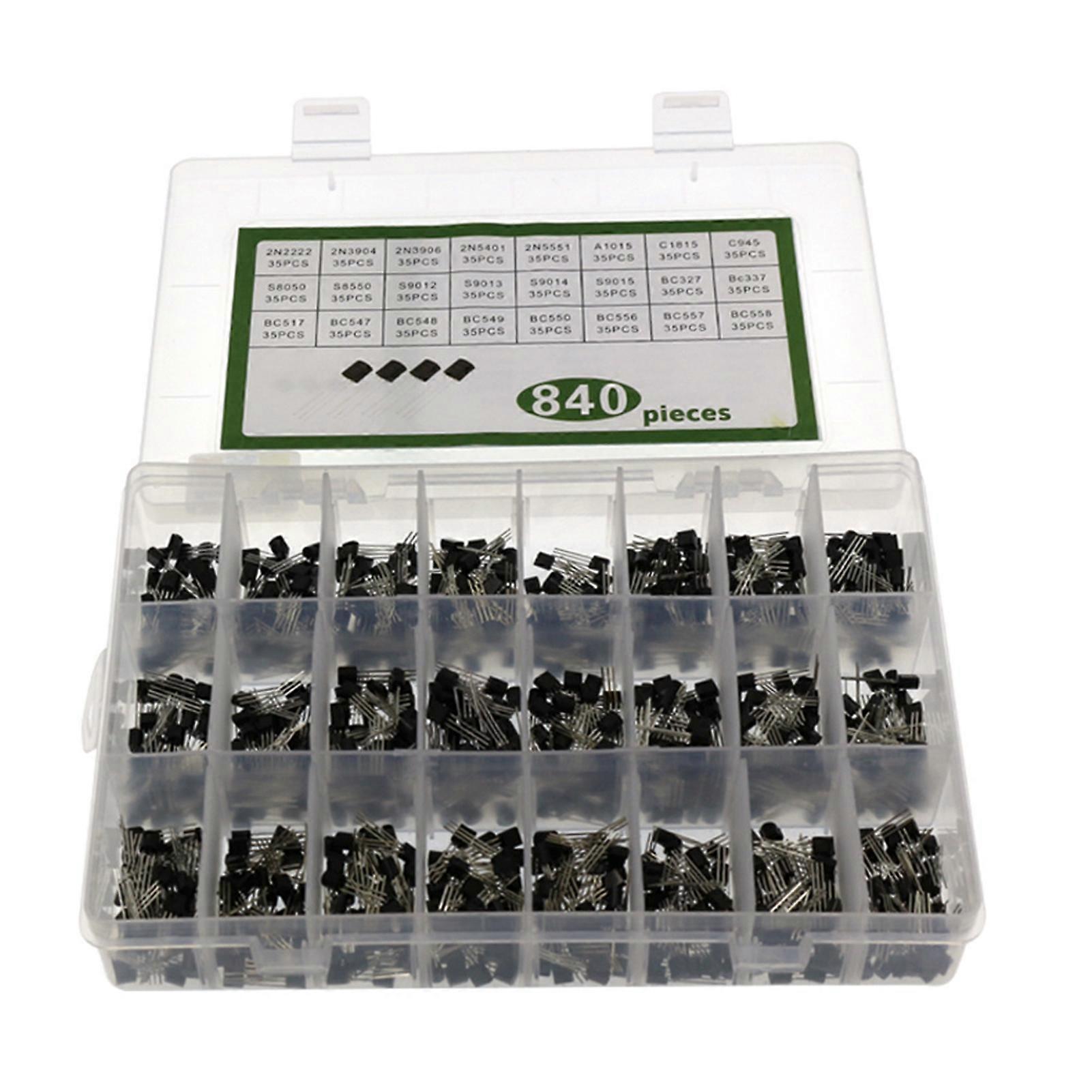 840Pcs TO-92 Transistors Multiple Complete Metal Assorted NPN Transistor Kit for Non-contact Switches QinHai