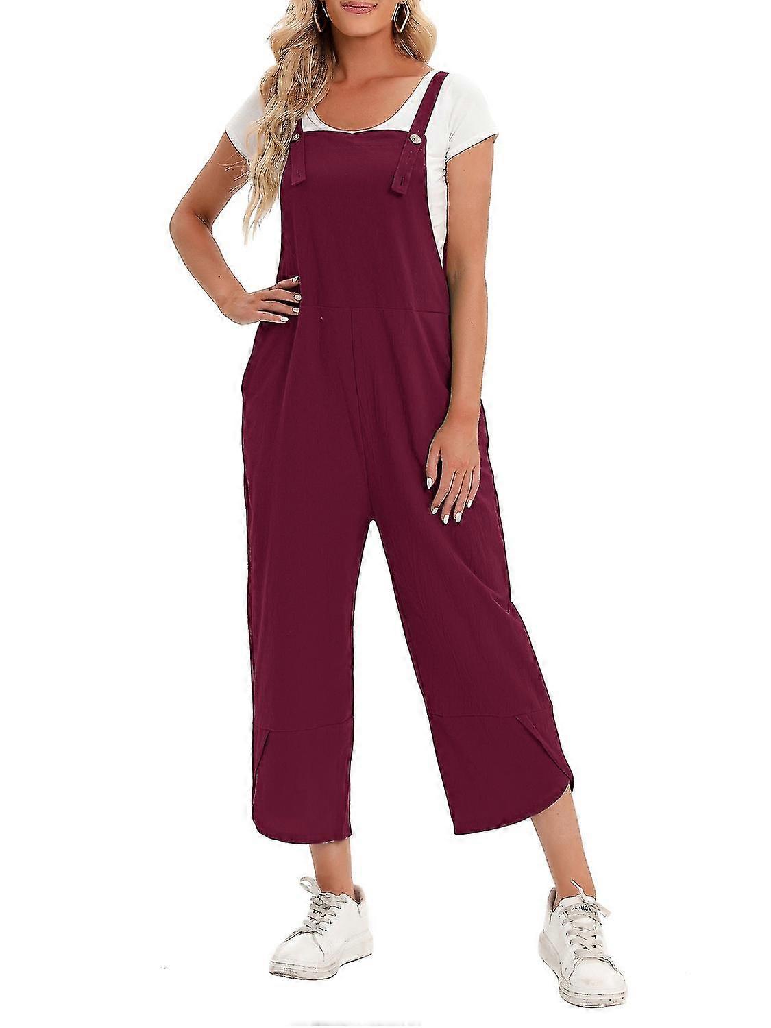 Women Jumpsuit with Pockets Sleeveless Wide Legs Plus Size Overalls