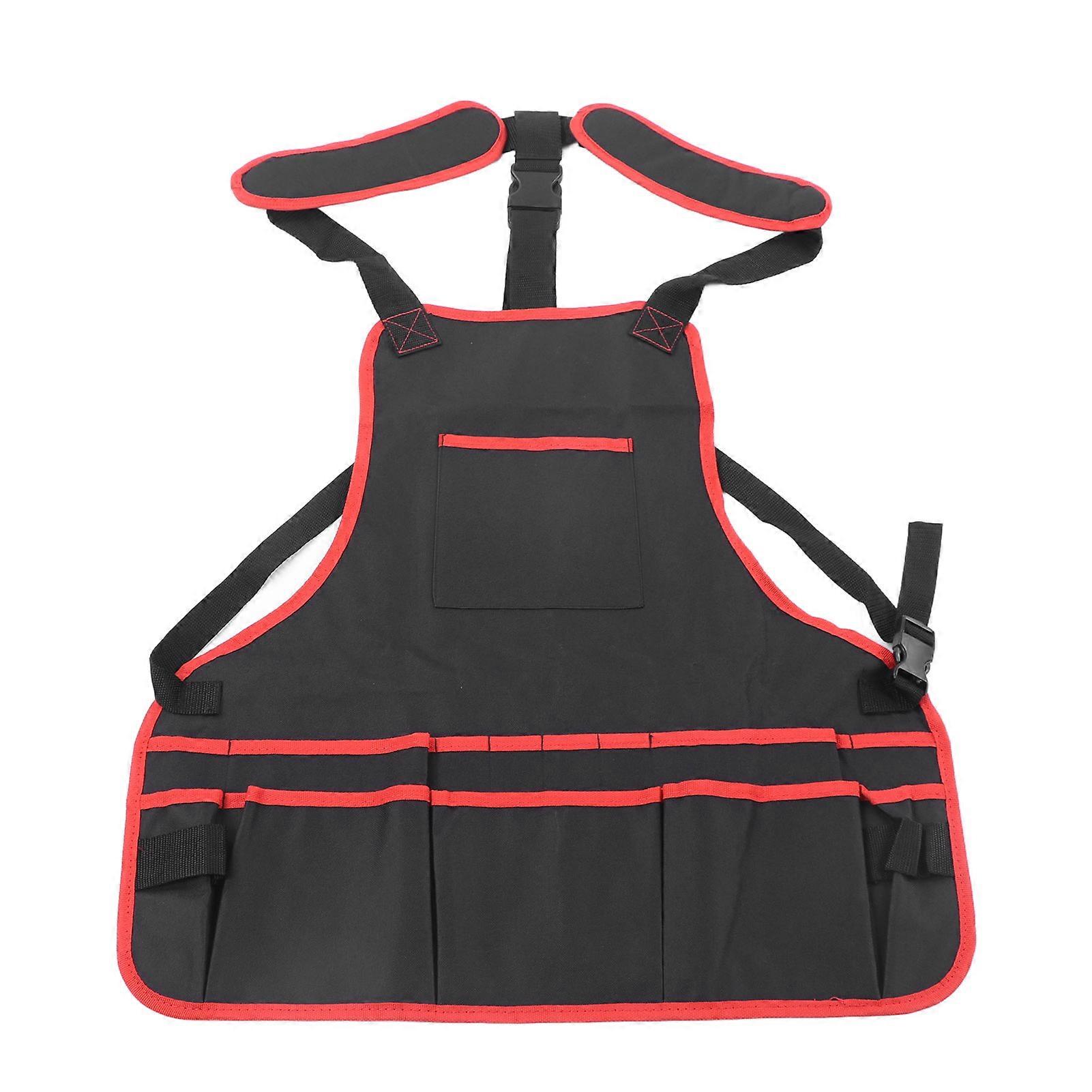 2024Tool Apron Multiple Pockets Oil Proof Waterproof Oxford Cloth Adjustable Garden Work Tool Apron for Cooking Woodworking Red Edging