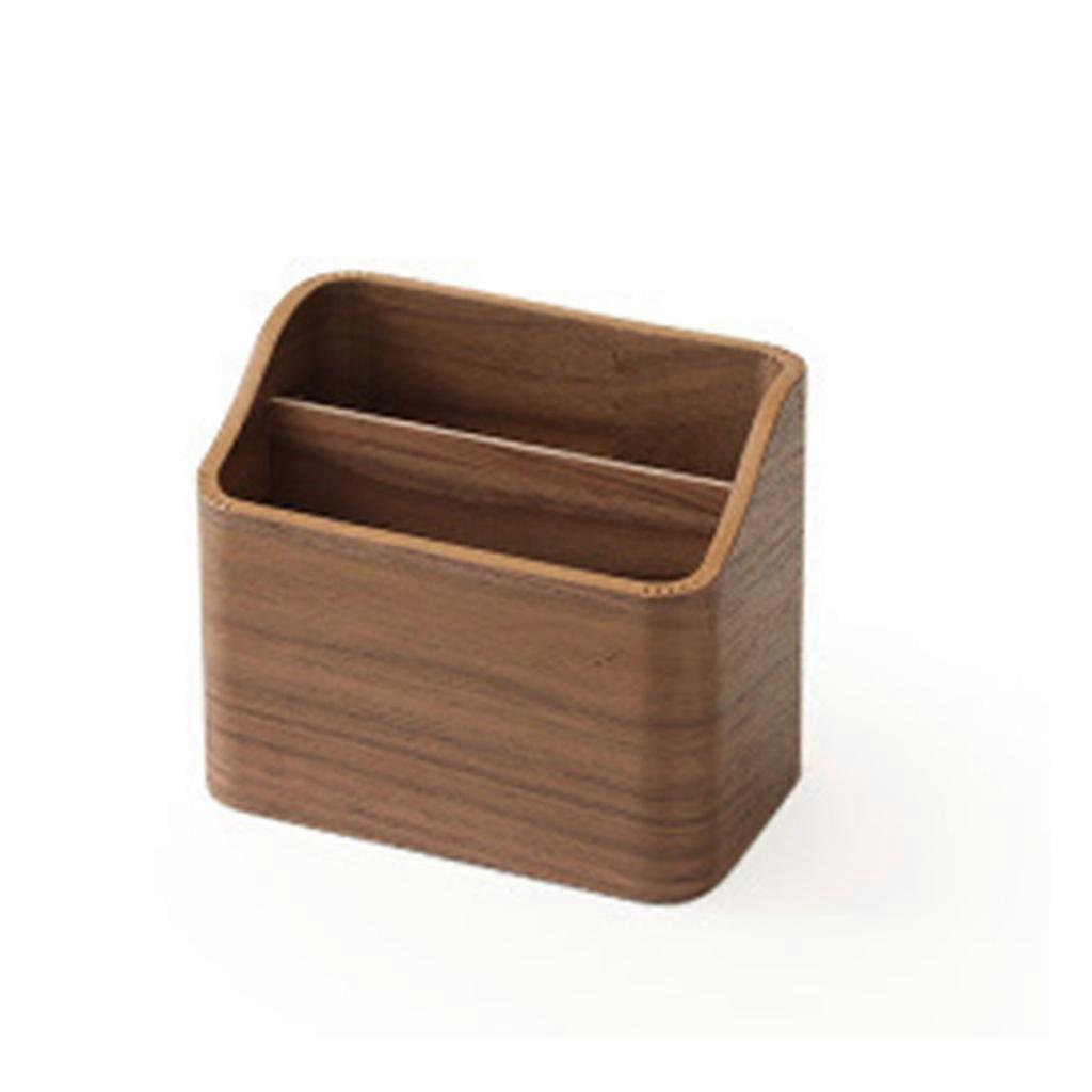 Wood Remote Control Holder Caddy Organizer Desktop Storage with 2 Compartments