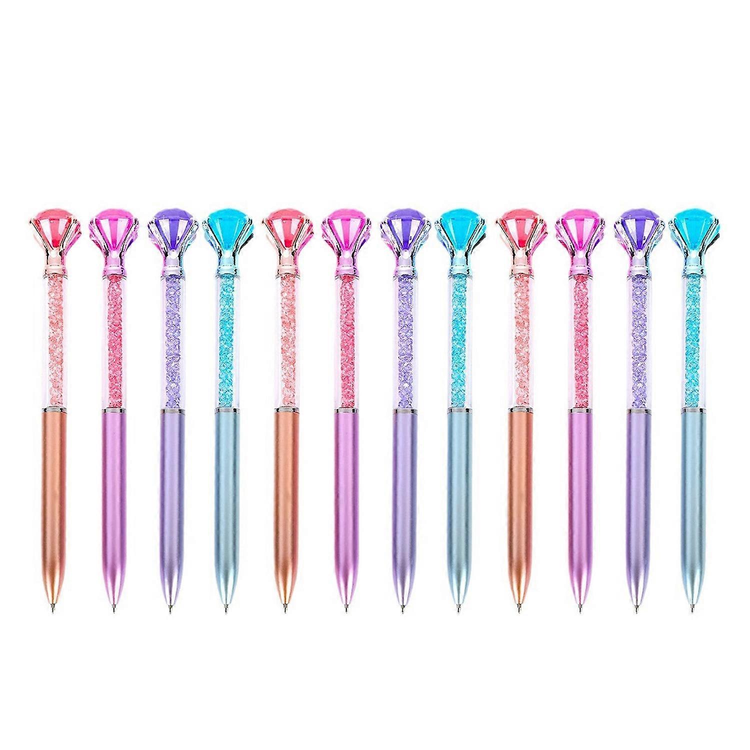 Faux Diamond Topper Pen Metallic Luster Shell 0.5mm Ballpoint Pen Rotary Type Writing Pen with