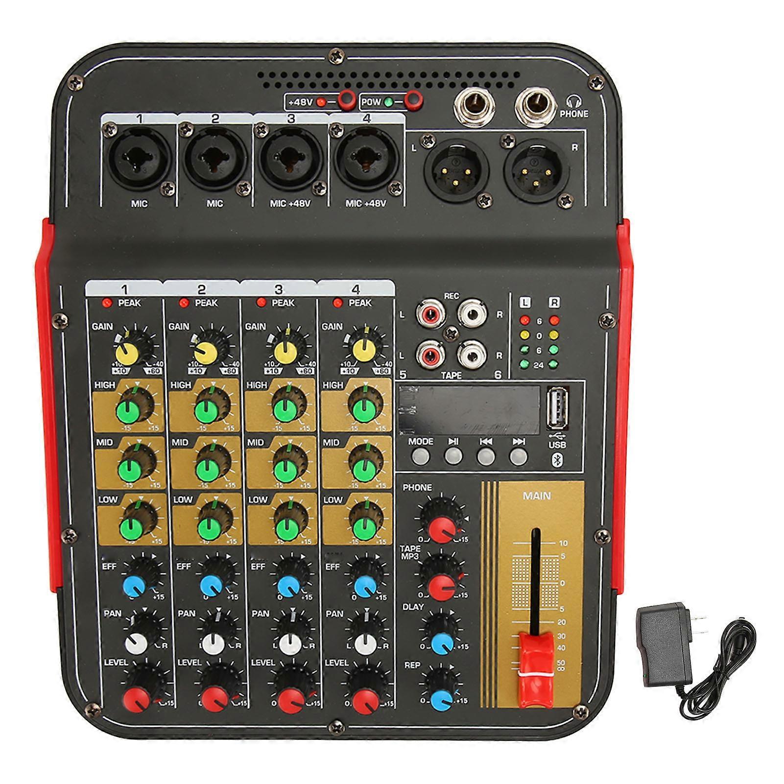 6 Channel Sound Mixer Bluetooth USB Professional Mixer Sound Board Consoler 48V DJ Mixer for Live Streaming 100‑240V US Plug
