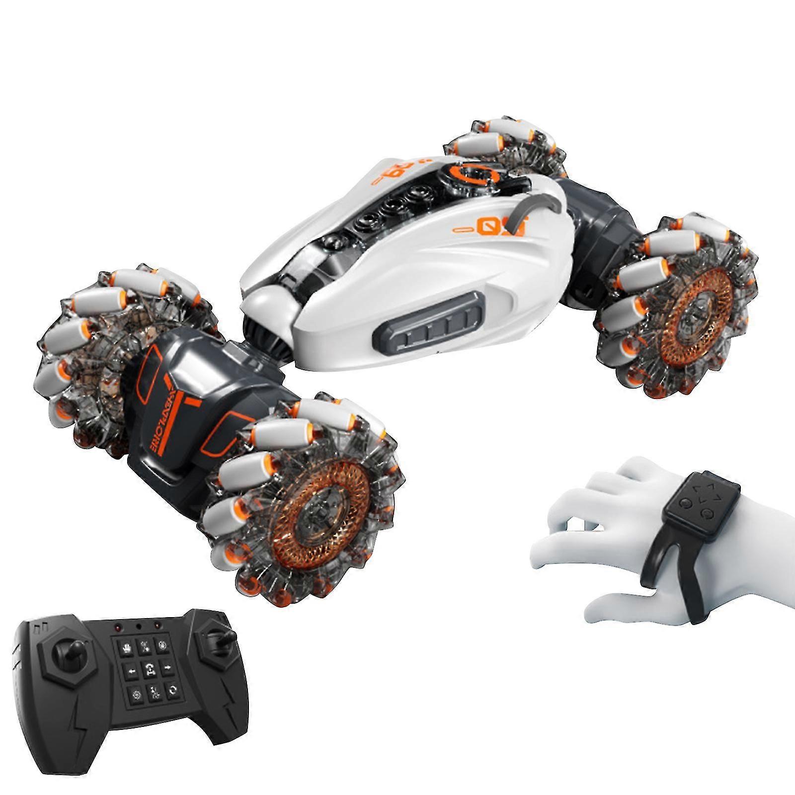 Rc Stunt Car, 2.4ghz 4wd Remote Control Gesture Sensor Toy Cars, Double Sided Rotating Off Road Vehicle 360 Flips With Cool Lights, Music, Spray.watch