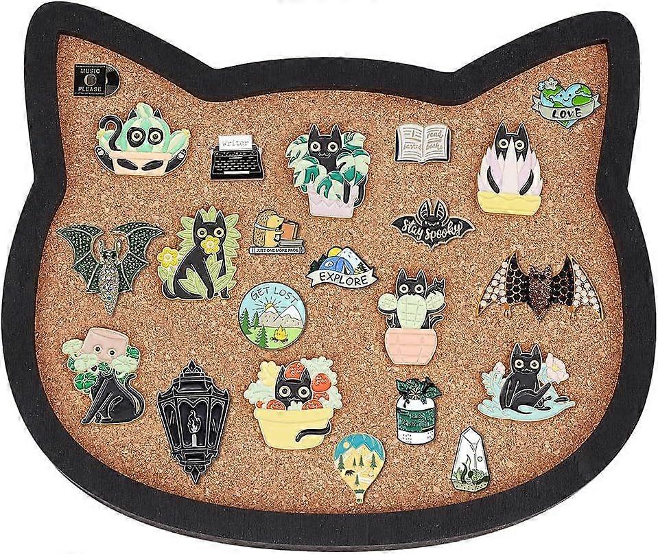 Cat Pin Board Cork Board 7.8x6.7inch Bulletin Display Board Wall Mounted Cork Board with Black Frame for Brooch Pin Storage Display Office Home and Sc