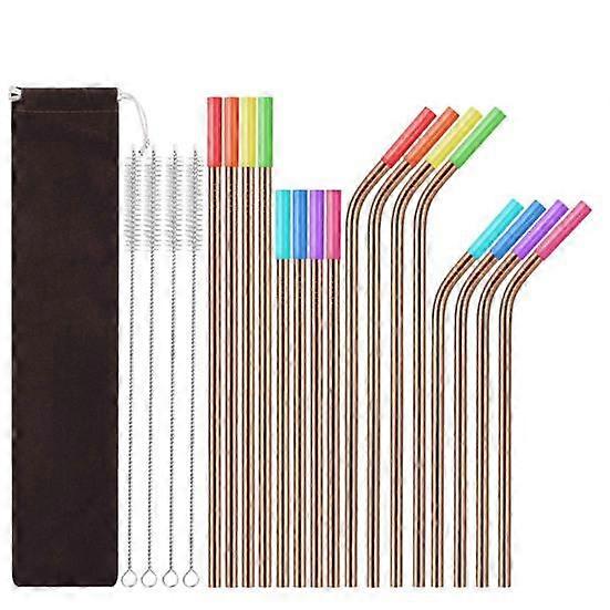 16Pcs/Set Vibrant Color Straws with Silicone Tips Rust-resistant Metal Straws Dishwasher Safe Drinking Straws with Cleaning Brush