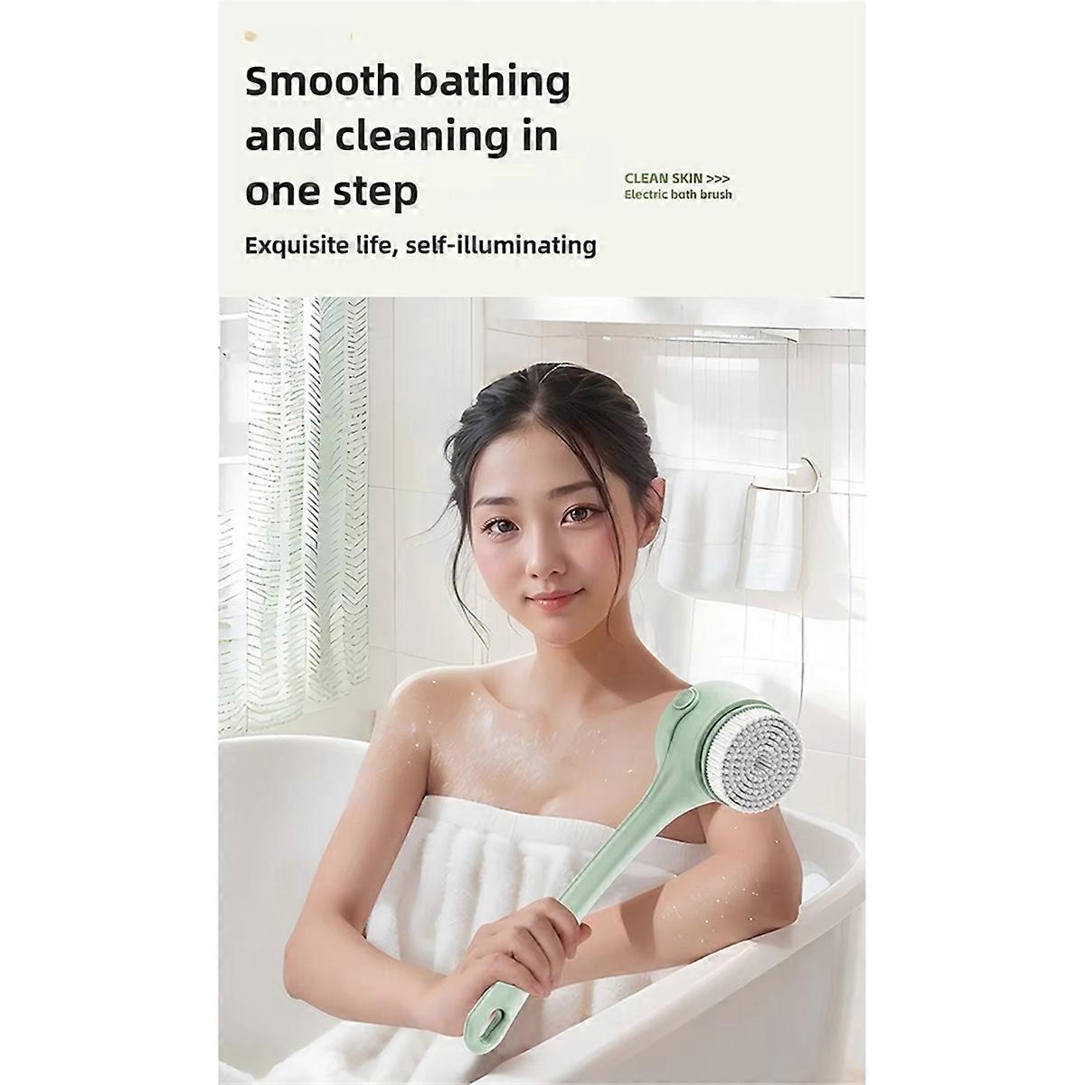 Electric Bath Brush with Dual Handles, Rotating Multi-Functional Waterproof Scrubber, Includes Scrub Cloth Accessories B