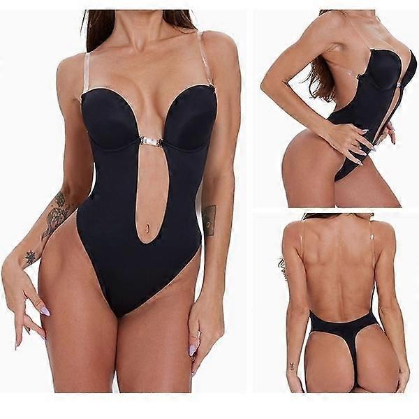 Women's Deep V Backless Bodysuit Thong Bottom (with Breast Augmentation Padded Bra) Wedding Dress Lingerie