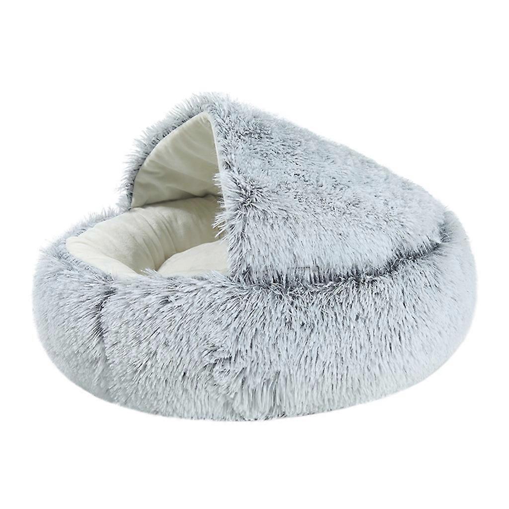 Cat Bed for Indoor Small to Large Cats Ultra Soft with Anti-Slip Bottom Machine Washable Self-Warming Round House Grey