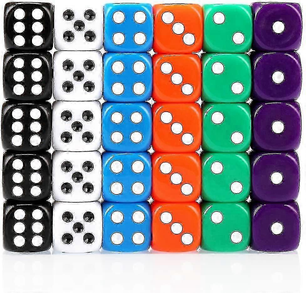 30x Dice 6 Sided 16mm 6 Colours Spot Dice Set For Dice Games