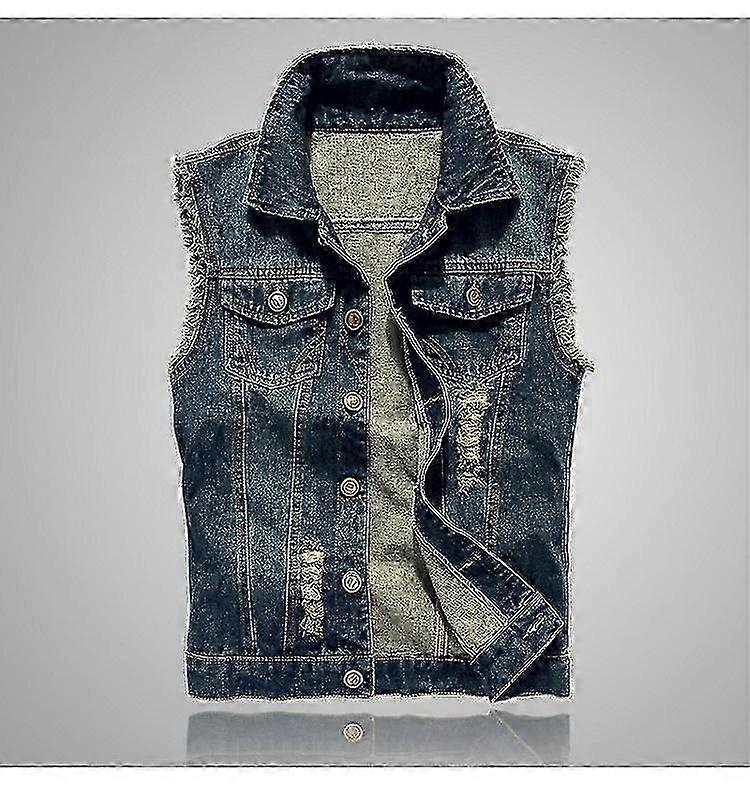 Neue Herren Jeansweste Slim Ripped Denim Weste Dunkel/Hell