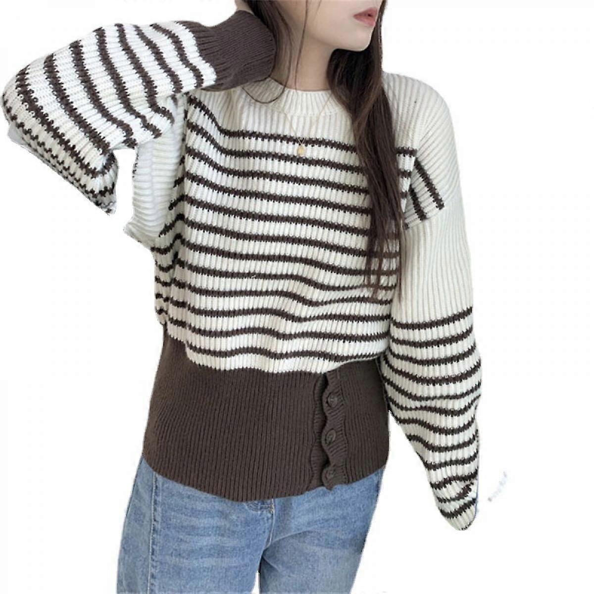 Damen Rundhalspullover Pullover Langarm Strickpullover Pullover