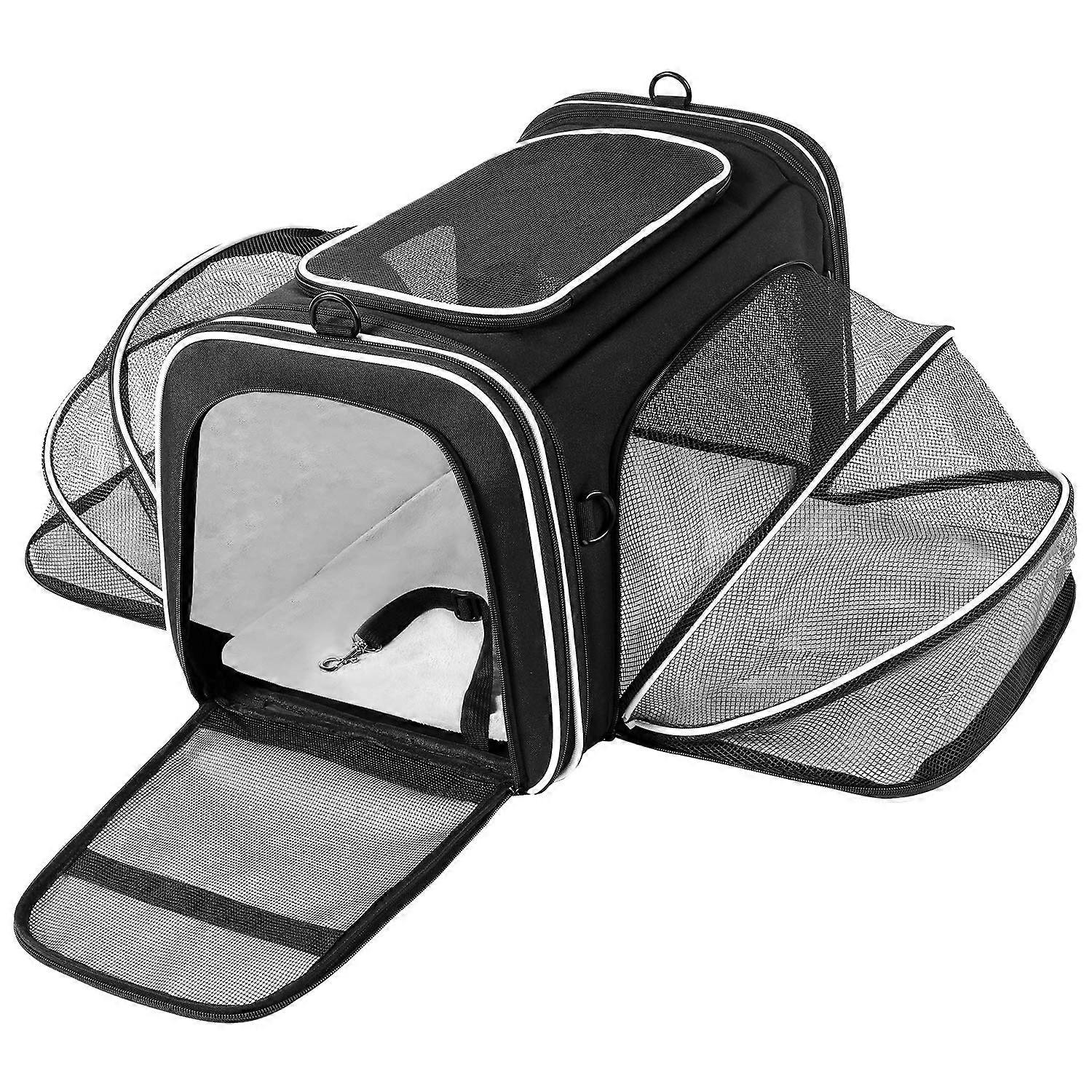 Expanded Airline Compliant Pet Transport Bag for Small Pets, Soft-Sided, Lightweight, Durable, Easy Access, Black