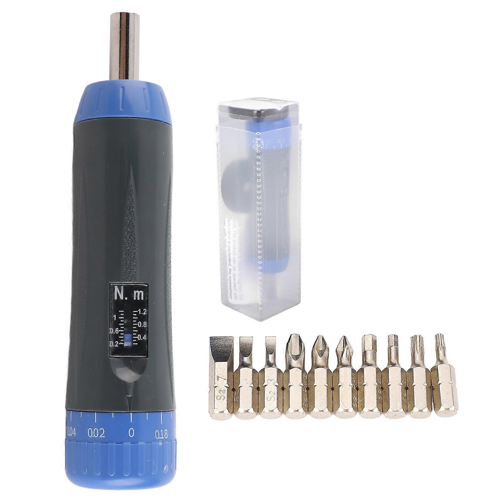 Preset Torsion Screwdriver Set 0.2-1.2Nm, 6.35mm 1/4" Adjustable Hex Bit with 10pcs Bits