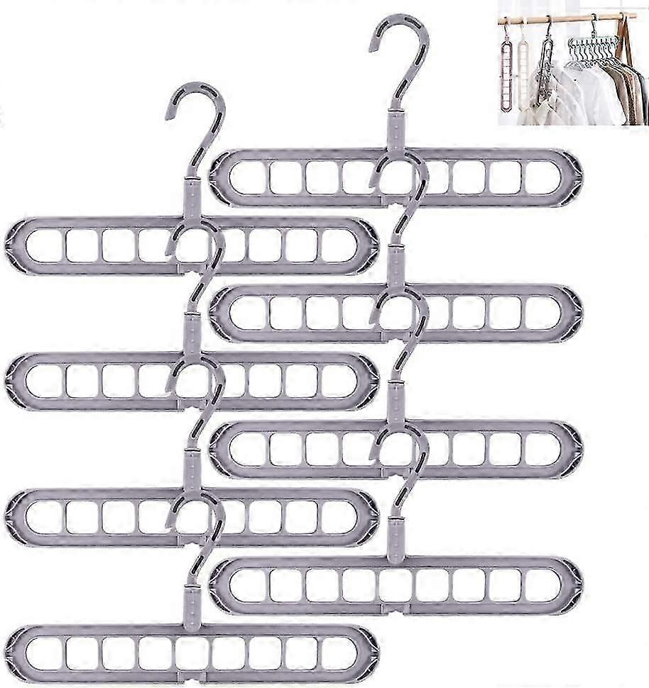 Magic Coat Hanger, Coat Hanger, Multifunctional, Rotatable, Shockproof, Foldable, 8 Pieces for Dormitory, Workplace, Gray