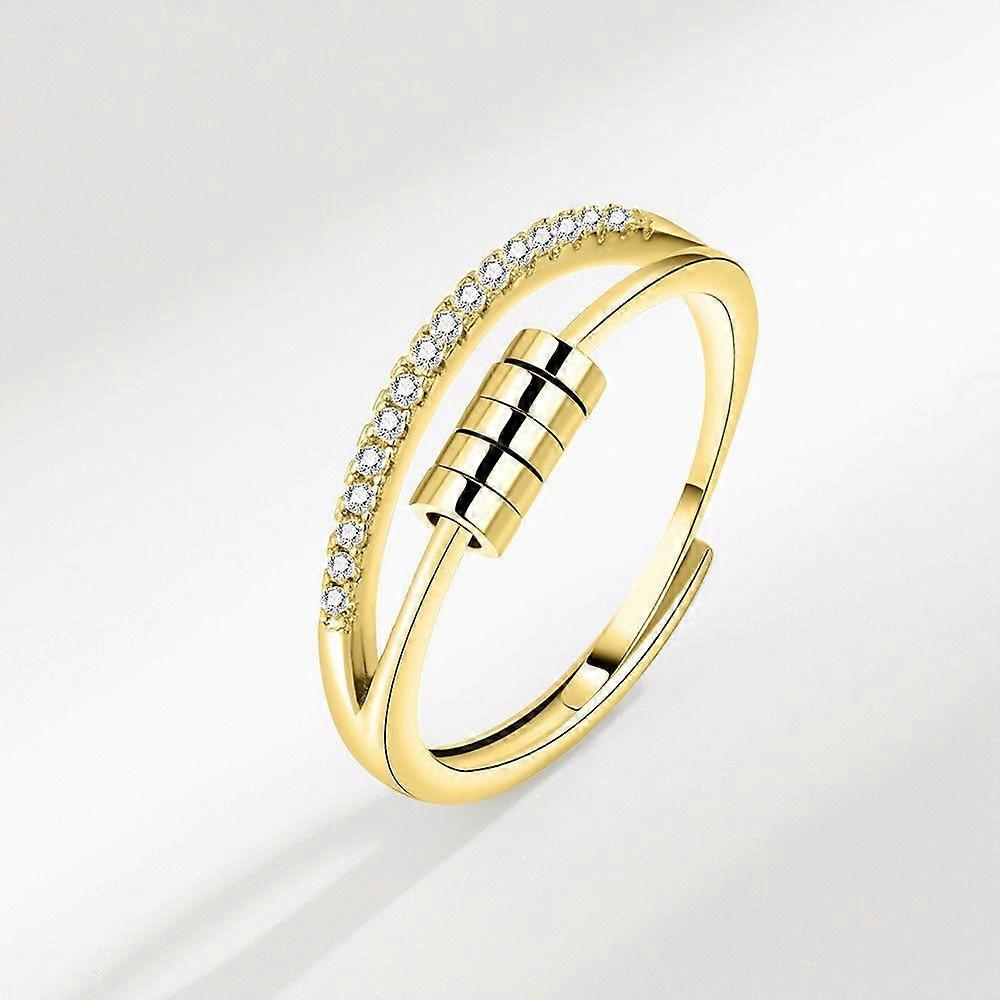 S925 Sterling Silver Five Ring Zirconia Rotatable Ring Gold