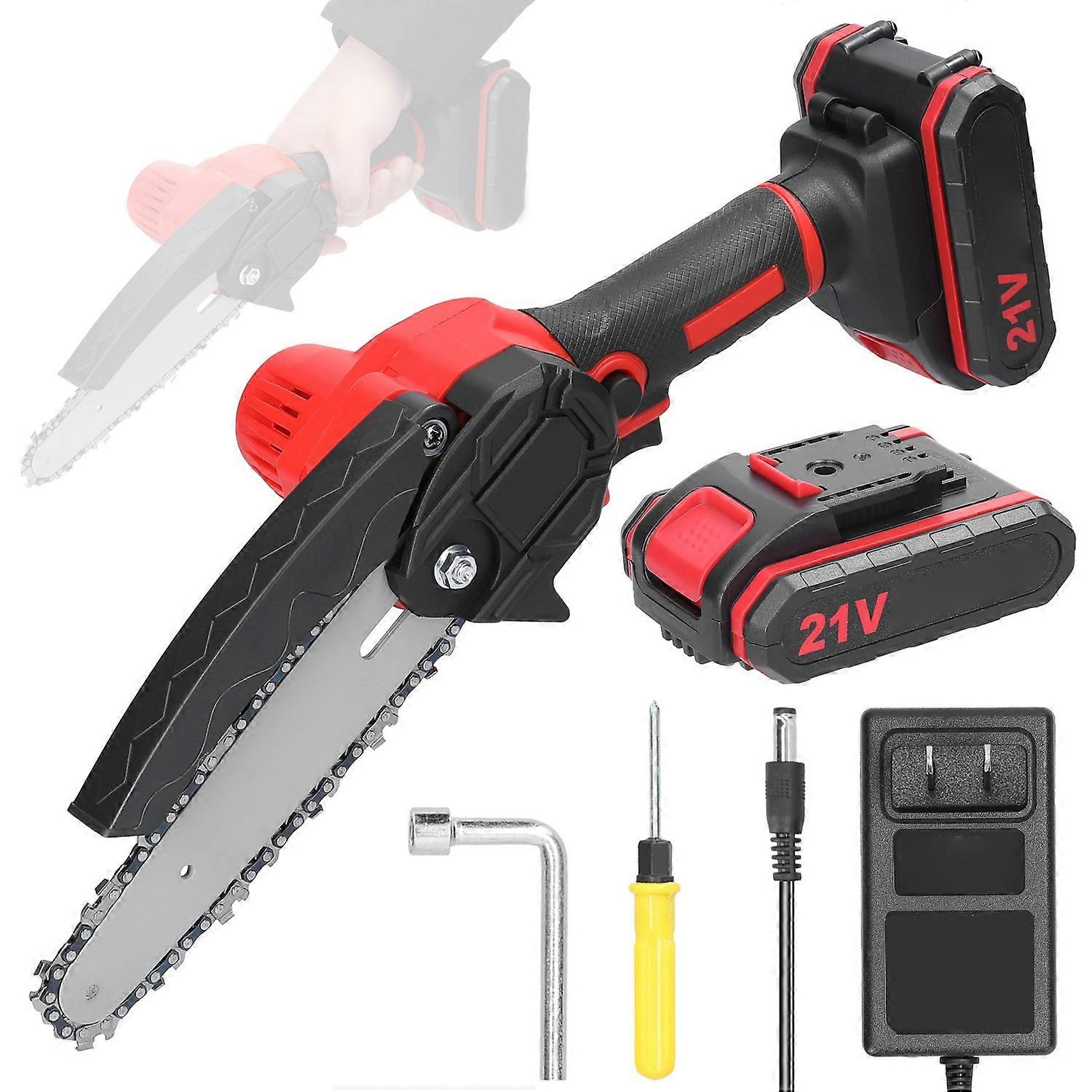 21V Mini Chainsaw 6 Inch Portable Electric Chainsaw Cordless Handheld with Security Lock Brush Motor