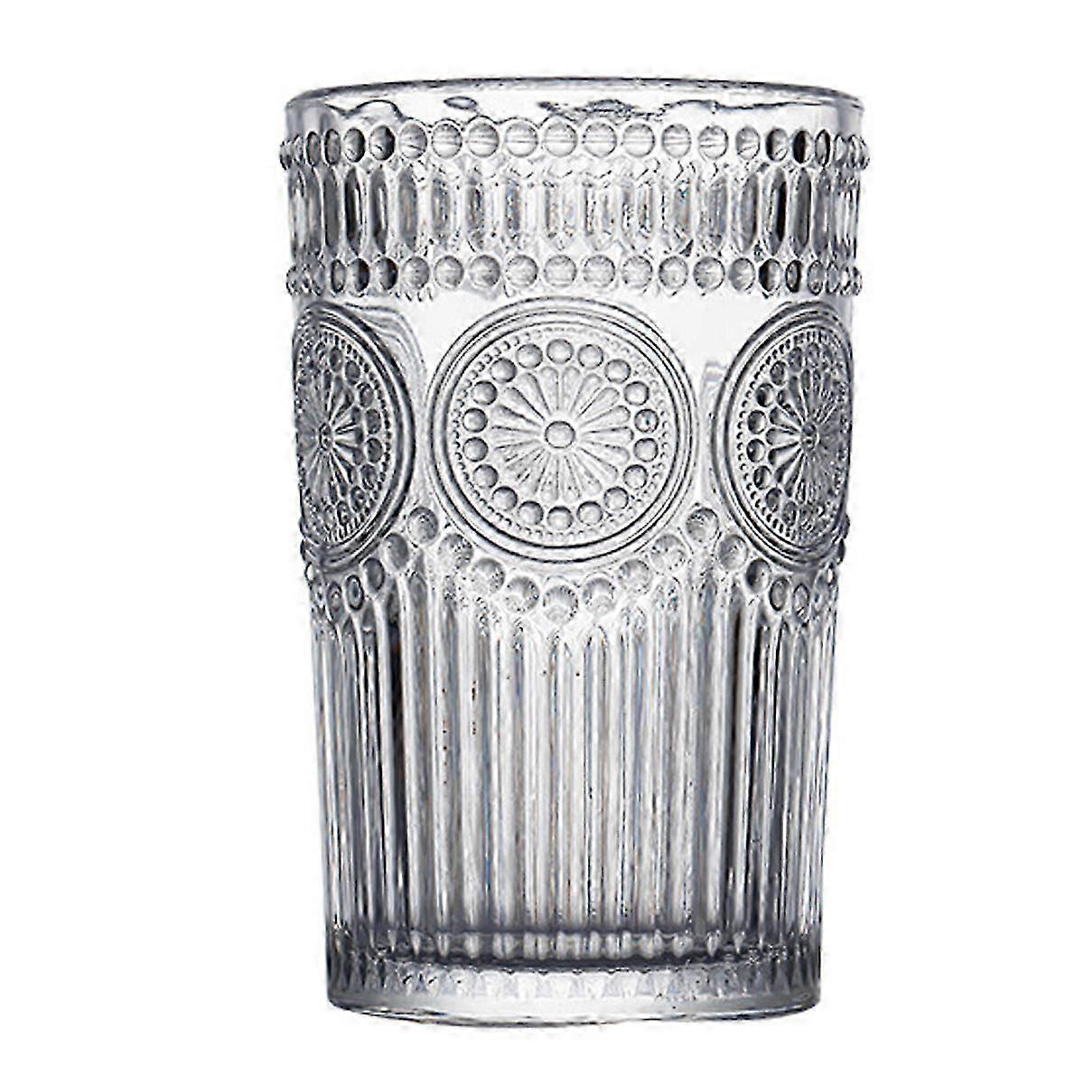 ビンテージガラスコーヒーマグ、カプチーノ、エスプレッソ、パフェ、お茶、温かいまたは冷たい食べ物や飲み物用の透明なエンボスガラス製品