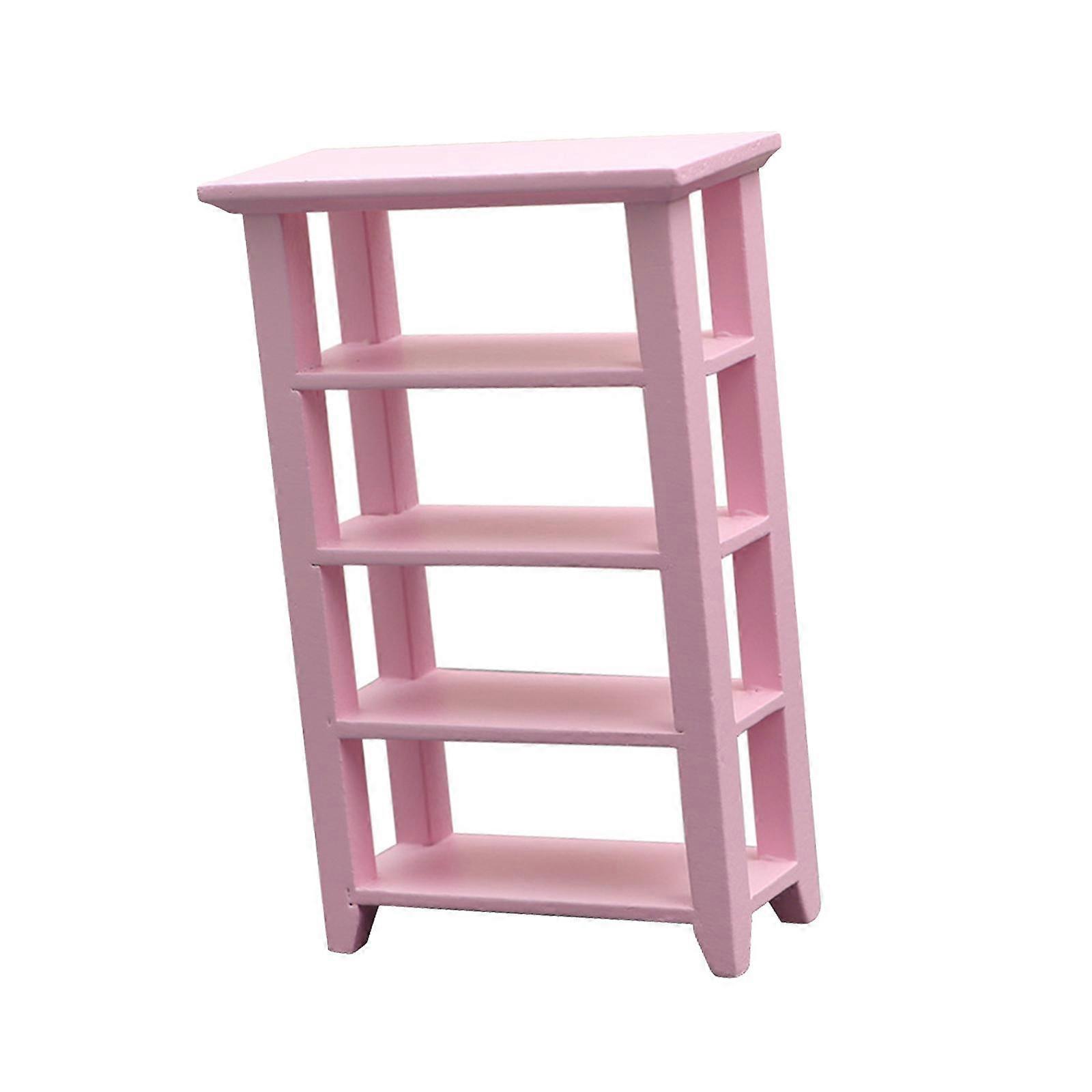 Dollhouse Miniature Bookcase Display Shelf Pink
