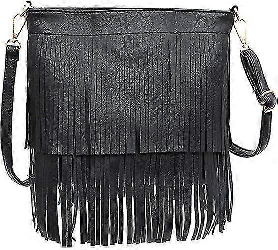 Shoulder bag, with double - layer fringe design, made of faux leather, adjustable shoulder strap, suitable for daily use and casual occasions